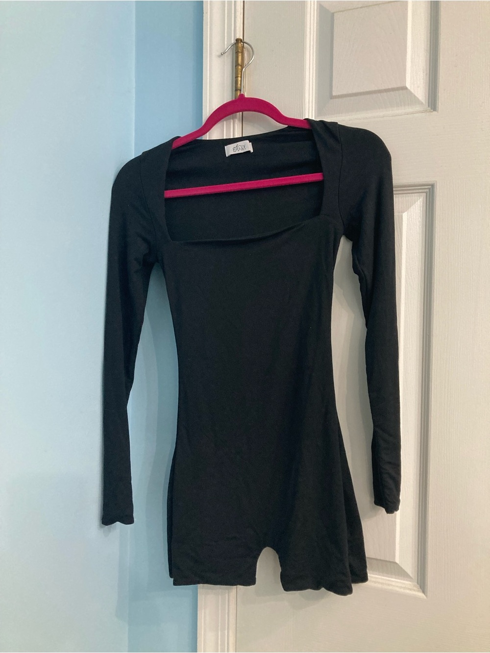 Oh Polly Black Long Sleeve Square Neck Fitted romper